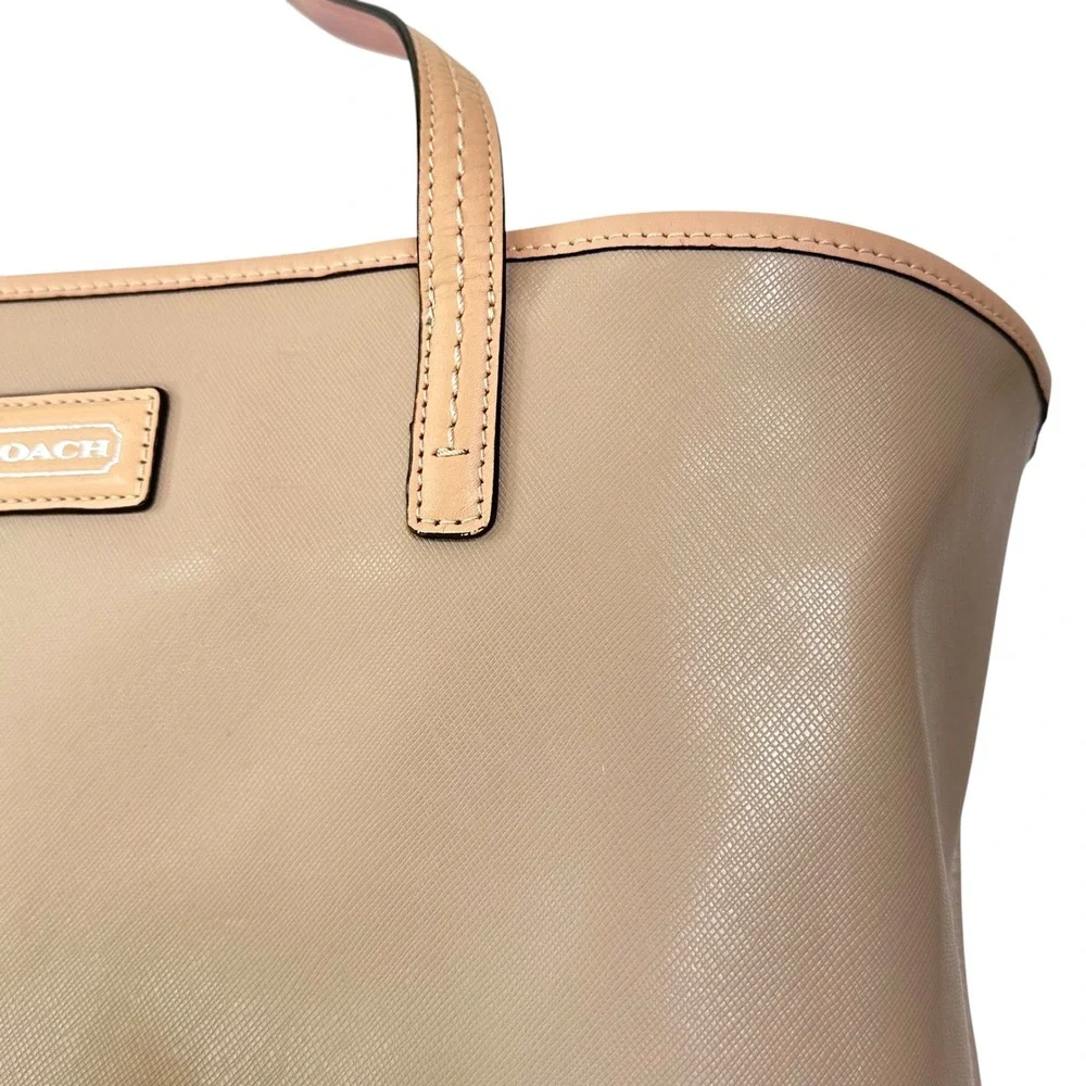 Coach Tote Bag Park‎ Metro F24341 Beige Leather Pink Trim Shoulder Purse